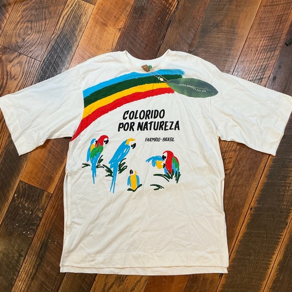 FARM Rio “Colorido Por Natureza” Parrot Graphic Tee Off White Size M NWT - Picture 3 of 12